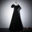 Elegant Black Prom Dresses 2022 A-Line / Princess Square Neckline Pearl Bow Sash Short Sleeve Backless Floor-Length / Long Formal Dresses