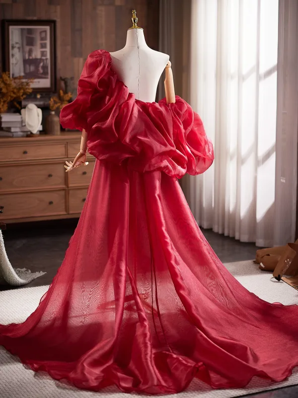 Fashion Burgundy Handmade Ruffle Short Sleeve Tulle Prom Shawls 2025