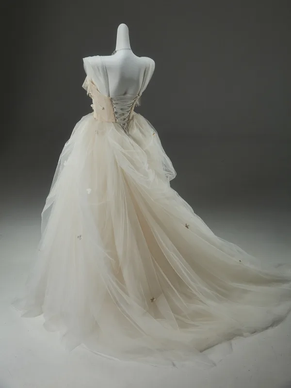 High End Ivory / Creme Applikationen Fallende Rüsche Ballkleider Heimkehr Abiballkleider 2025 Ballkleid Eckiger Ausschnitt Ärmellos Rückenfreies Lange Festliche Kleider