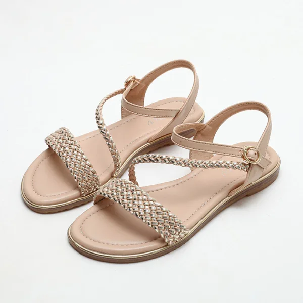 Bruin Comfortabel Strand Vlecht Platte Sandalen Dames 2022 Peep Toe Sandalen