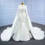 Luxury / Gorgeous Modest  Muslim Ivory Satin Wedding Dresses 2021 Trumpet / Mermaid High Neck Long Sleeve Beading Pearl Crossed Straps Detachable Cathedral Train Church