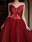 Fashion Red Prom Dresses 2022 A-Line / Princess Strapless Bow Sleeveless Backless Floor-Length / Long Formal Dresses