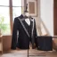 Black Long Sleeve Rhinestone 5-piece Wedding Boys Wedding Suits 2025 Body Jewellery Coat Pants Shirt Tie Vest