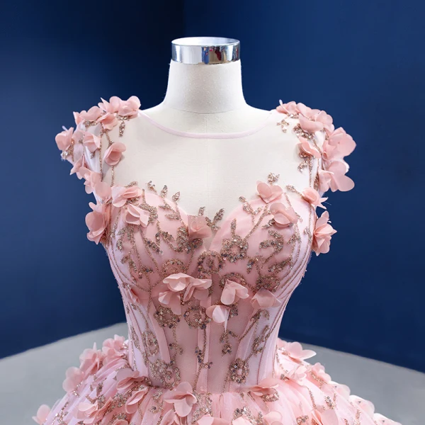 Fabulous Candy Pink Handmade  Beading Appliques Prom Dresses 2022 Ball Gown Scoop Neck Sequins Sleeveless Backless Floor-Length / Long Prom Formal Dresses