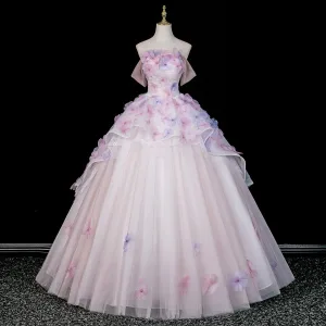 Fée Des Fleurs Lavande Perle Appliques Robe De Bal 2026 Robe Boule De L Épaule Manches Courtes Dos Nu Tulle Longue Robe De Ceremonie