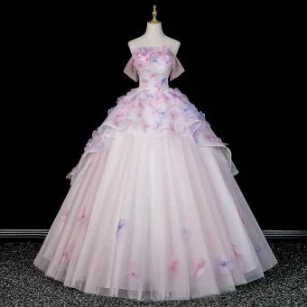 Flower Fairy Lavender Pearl Appliques Prom Dresses 2026 Ball Gown Off The Shoulder Short Sleeve Backless Tulle Floor Length Long Formal Dresses