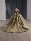 Vintage / Retro High-end Brown Beading Pearl Sequins Quinceañera Prom Dresses 2025 Ball Gown Off-The-Shoulder Short Sleeve Backless Chapel Train Formal Dresses