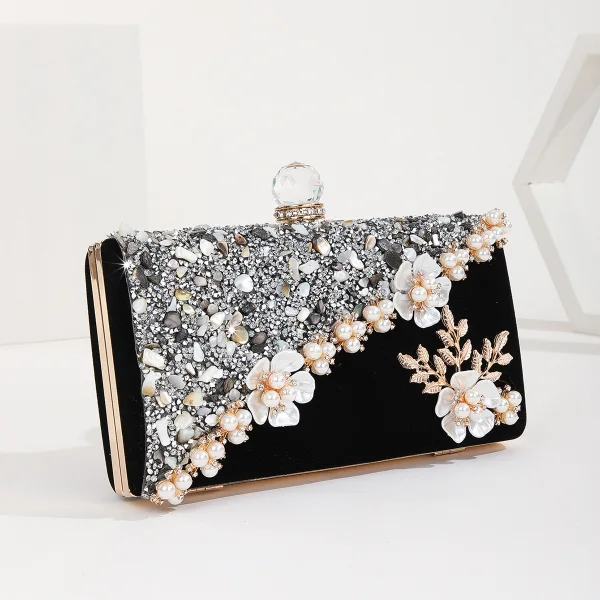 Vintage / Originale Noire Perle Faux Diamant Soirée Pochette 2023