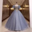 Elegant Yellow Prom Dresses 2022 Ball Gown Scoop Neck Puffy Short Sleeve Beading Pearl Sequins Backless Floor-Length / Long Prom Formal Dresses