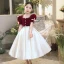 Elegant Burgundy Pearl Satin Prom Flower Girl Dresses 2022 A-Line / Princess Square Neckline Short Sleeve Bow Sash Floor-Length / Long Flower Girl Dresses
