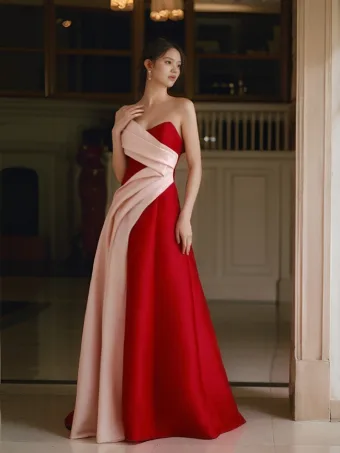 Chic Belle Bordeaux Princesse Robe De Bal 2024 Bustier Sans Manches Dos Nu Longue Promo Robe De Ceremonie