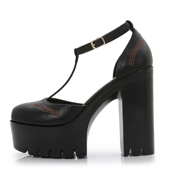 Fashion Black Evening Party Womens Sandals 2022 T-Strap 10 cm Thick Heels Open / Peep Toe Sandals High Heels