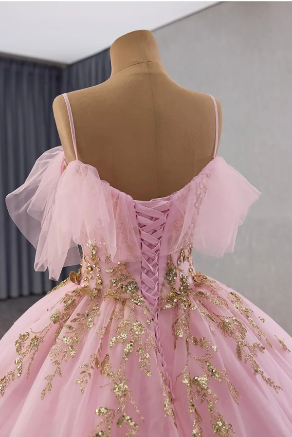 Luxury / Gorgeous Blushing Pink Beading Sequins Prom Dresses 2025 Ball Gown Spaghetti Straps Sleeveless Backless Chapel Train Prom Formal Dresses