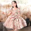 Chic / Beautiful Beige 3D Lace Prom Flower Girl Dresses 2022 Ball Gown Pearl Rhinestone Square Neckline Puffy Short Sleeve Backless Floor-Length / Long Flower Girl Dresses