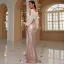 Audrey Hepburn Style White Sequins Holiday Evening Dresses 2022 Trumpet / Mermaid V-Neck Long Sleeve Floor-Length / Long Evening Party Formal Dresses