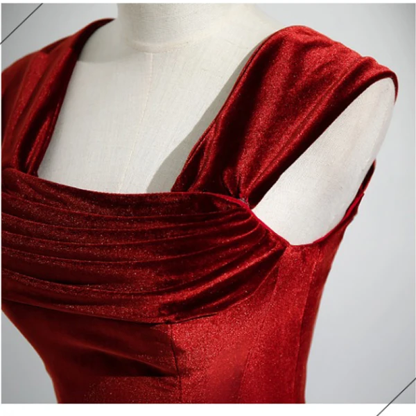 Sexy Burgundy Velvet Evening Dresses 2023 Trumpet / Mermaid Square Neckline Sleeveless Backless Floor-Length / Long Formal Dresses