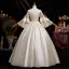 Medieval Vintage / Retro Champagne Lace Flower Sequins Bow Prom Dresses 2025 Ball Gown High Neck Bell sleeves Floor-Length / Long Prom Formal Dresses