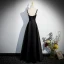 Charming Black Pearl Evening Dresses 2023 A-Line / Princess Spaghetti Straps Sleeveless Backless Floor-Length / Long Satin Evening Party Formal Dresses