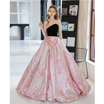 Charmant Noire Faux Diamant Paillettes Robe De Bal 2022 Robe Boule Bustier Sans Manches Dos Nu Fendue Devant Train De Balayage Robe De Ceremonie
