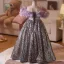 Sparkly Multi-Colors Sequins Lavender Birthday Flower Girl Dresses 2025 Ball Gown Ruffle Off-The-Shoulder Short Sleeve Backless Floor-Length / Long