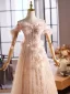 Chic / Beautiful Blushing Pink Appliques Sequins Prom Dresses 2025 A-Line / Princess Off-The-Shoulder Sleeveless Backless Floor-Length / Long Formal Dresses