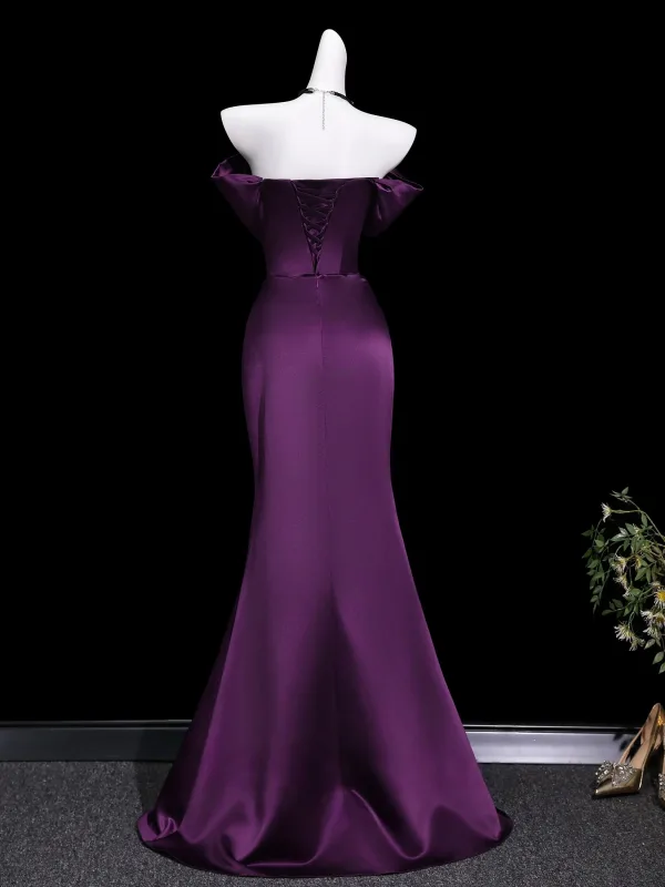 Vintage / Retro Purple Evening Dresses 2026 Trumpet / Mermaid Off-The-Shoulder Short Sleeve Backless Floor-Length / Long Evening Party Formal Dresses