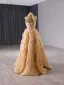 High-end Champagne Beading Sequins Ruffle Prom Dresses 2024 A-Line / Princess High Neck Sleeveless Backless Floor-Length / Long Prom Formal Dresses