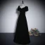 Elegant Black Velvet Prom Dresses 2023 A-Line / Princess Pearl Square Neckline Short Sleeve Backless Floor-Length / Long Prom Formal Dresses