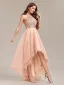 Chic / Beautiful Gold Sequins Asymmetrical Prom Dresses 2024 A-Line / Princess High Neck Sleeveless Tulle Prom Formal Dresses
