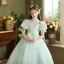 Chic / Belle Vert Cendré Paillettes Noeud Anniversaire Robe Ceremonie Fille 2024 Robe Boule Col Haut Gonflée Manches Courtes Longue