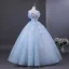 Charmant Bleu Ciel Perlage Paillettes Appliques Robe De Bal 2025 Robe Boule De l'épaule Manches Courtes Dos Nu Longue Robe De Ceremonie