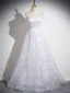 Charming White Appliques Sequins Prom Dresses 2024 A-Line / Princess Strapless Sleeveless Backless Floor-Length / Long Prom Formal Dresses
