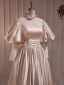 Audrey Hepburn Style Vintage / Retro Champagne Satin Prom Dresses 2023 A-Line / Princess High Neck Puffy Short Sleeve Backless Floor-Length / Long Formal Dresses