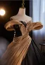 Elegant Black Gold Beading Glitter Prom Dresses 2024 Ball Gown Off-The-Shoulder Sleeveless Backless Floor-Length / Long Prom Formal Dresses