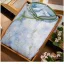 Style Chinois Bleu Ciel Impression Fendue devant Cheongsam 2024 Trompette / Sirène Col Haut Manches Courtes Thé Longueur