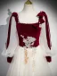 Élégant Bordeaux Paillettes Perle Robe De Bal 2025 Encolure Carrée Manches Longues Dos Nu Longue Promo Robe De Ceremonie