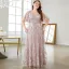 Chic / Beautiful Blushing Pink Lace Flower Plus Size Evening Dresses 2025 A-Line / Princess V-Neck Short Sleeve Backless Evening Party Floor-Length / Long Formal Dresses