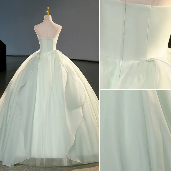 Elegant Sage Green Appliques Prom Dresses 2023 Ball Gown Strapless Sleeveless Backless Floor-Length / Long Prom Formal Dresses