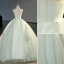Elegant Sage Green Appliques Prom Dresses 2023 Ball Gown Strapless Sleeveless Backless Floor-Length / Long Prom Formal Dresses