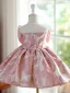 Lovely Blushing Pink Pearl Printing Short Birthday Flower Girl Dresses 2024 Ball Gown Scoop Neck Bow Sleeveless
