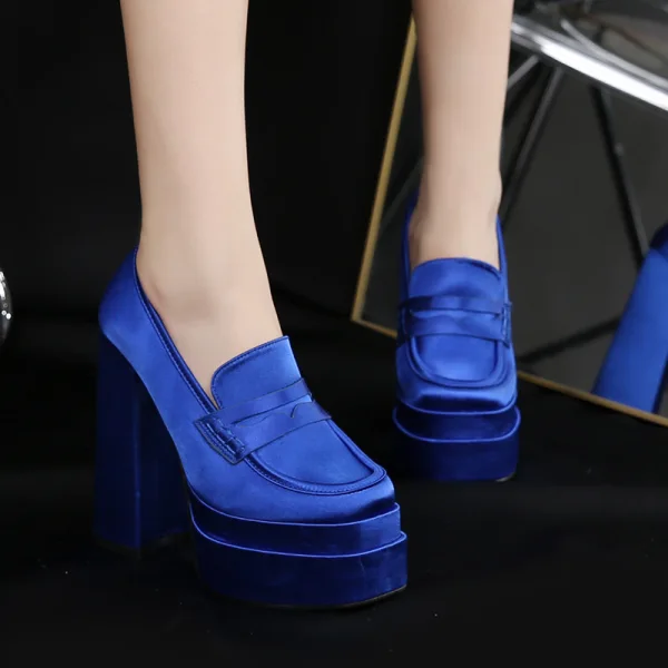 Fashion Fuchsia Cocktail Party Womens Shoes 2023 14 cm Thick Heels Round Toe Womens Shoes
