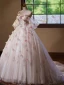 Flower Fairy White Beading Appliques Rhinestone Light Wedding Dresses Prom Dresses 2024 Ball Gown Off-The-Shoulder Short Sleeve Backless Floor-Length / Long Wedding