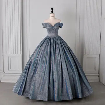 Chic Belle Bleu Marine Glitter Robe De Bal 2026 Robe Boule De L Épaule Manches Courtes Dos Nu Longue Robe De Ceremonie