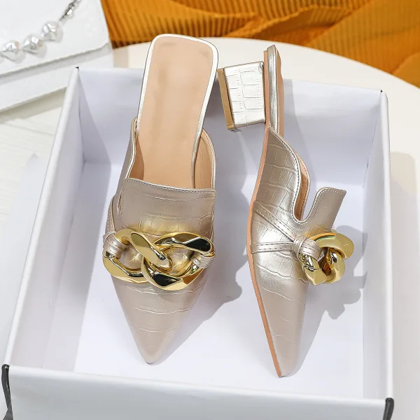Schlicht Weiß Freizeit Sommer Sandalen Damen 2023 Spitzschuh Low Heel Sandaletten Hochhackige