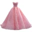 Luxury / Gorgeous Charming Candy Pink Handmade  Beading Pearl Prom Dresses 2023 Ball Gown Strapless Sleeveless Backless Sweep Train Prom Formal Dresses