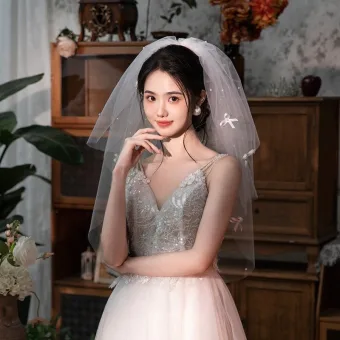 Elegant White Pearl Bow Wedding Veils 2025 0 5 M Tulle