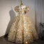 Sparkly Champagne Birthday Sequins Flower Girl Dresses 2022 Ball Gown High Neck Puffy Short Sleeve Pearl Floor-Length / Long Flower Girl Dresses