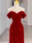 Sexy Glitzernden Burgunderrot Pailletten Gespaltete Front Abendkleider 2023 Meerjungfrau Bandeau Ärmellos Rückenfreies Sweep / Pinsel Zug Festliche Kleider