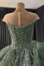 Vintage / Retro Sage Green Handmade  Beading Pearl Sequins Prom Dresses 2026 Ball Gown Scoop Neck Cap Sleeves Backless Sweep Train Formal Dresses
