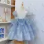 Fashion Sky Blue Star Sequins Cascading Ruffles Birthday Flower Girl Dresses 2022 Ball Gown Scoop Neck Puffy Short Sleeve Floor-Length / Long Flower Girl Dresses